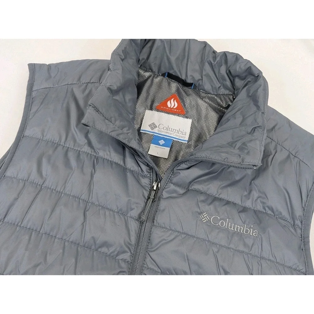 Columbia Omni Heat Puffer Vest Mens LG Gray Full Zip Quilted Winter Outdoor